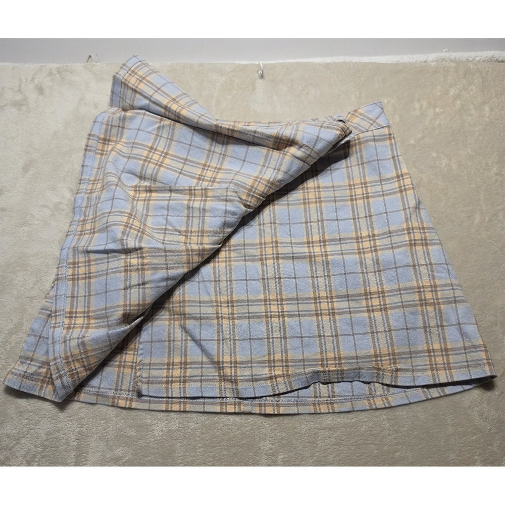 Urban Outfitters Plaid Wrap Skirt Womens Small‎ Blue Tan Pleated Mini Y2K Preppy - Picture 4 of 7